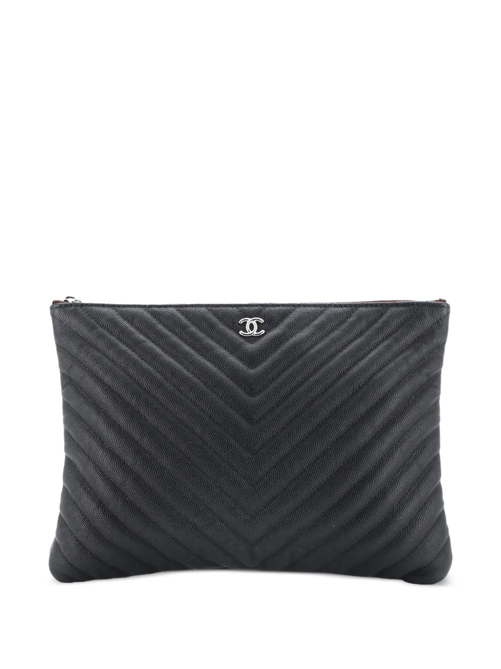 CHANEL Pre-Owned O Case Chevron Caviar Medium clutch bag - Nero