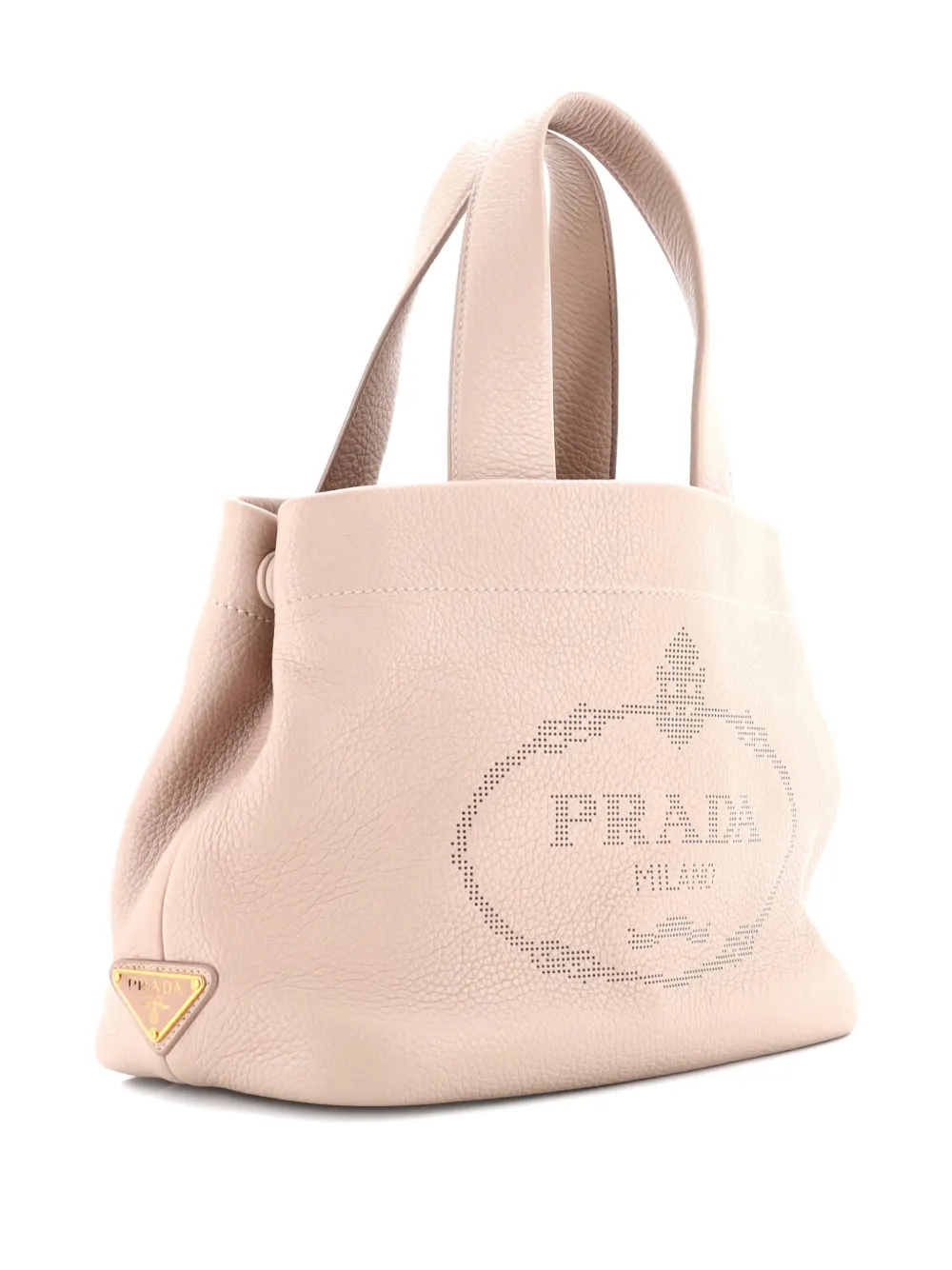 PRADA Pre-owned Logo Perforated Leather Small Tote Bag In Pink