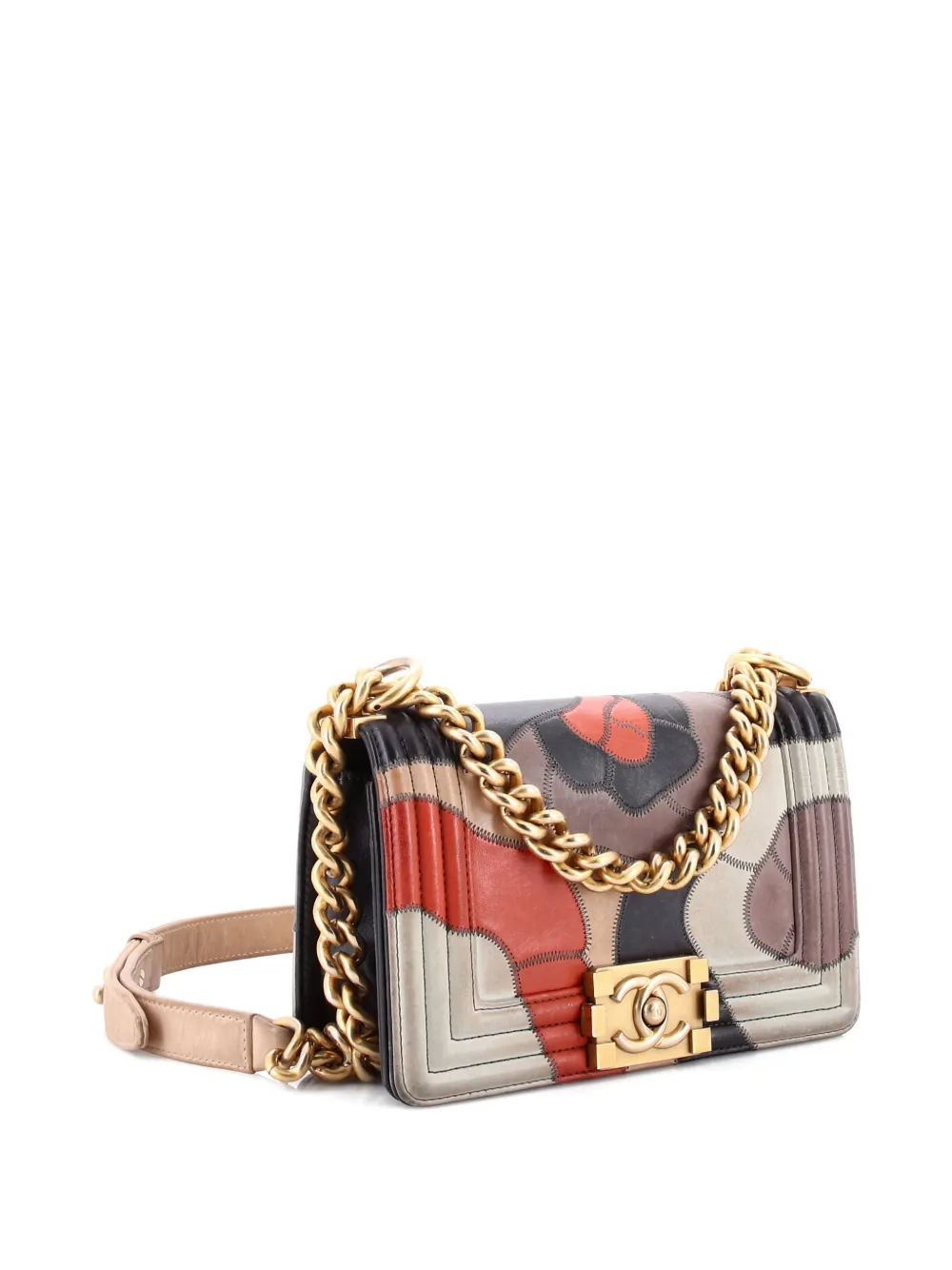 Pre-owned Chanel Boy Flap Bag Camellia Lambskin And Suede Patchwork Small Shoulder Bag In Multi