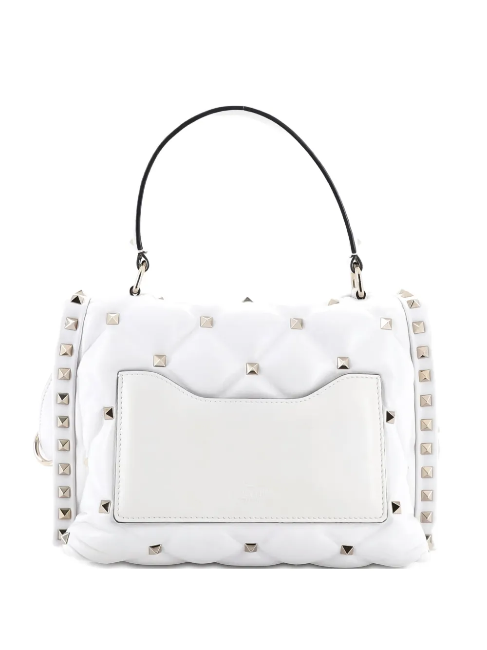 Pre-owned Valentino Garavani Vltn Candystud Top Handle Bag Printed Leather Medium Satchel In White