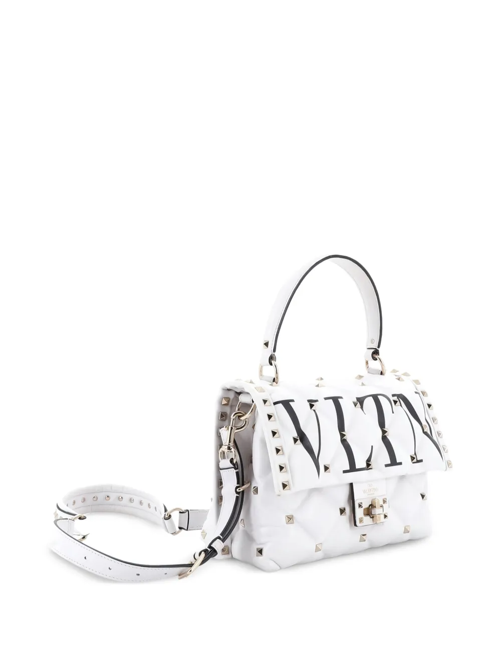 Valentino Garavani Pre-Owned VLTN Candystud Top Handle Bag Printed Leather Medium satchel - Bianco