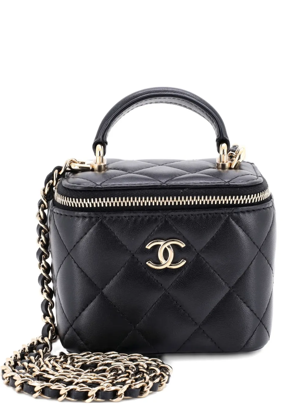CHANEL Pre-Owned Classic Top Handle Vanity Case with Chain Quilted Lambskin Mini crossbody bag - Nero