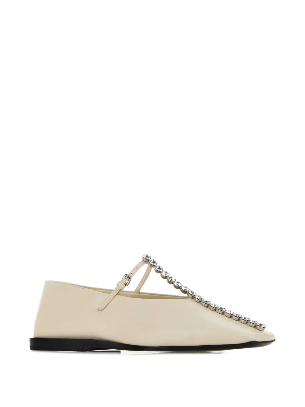 Jil Sander crystal-embellished leather ballerinas Beige
