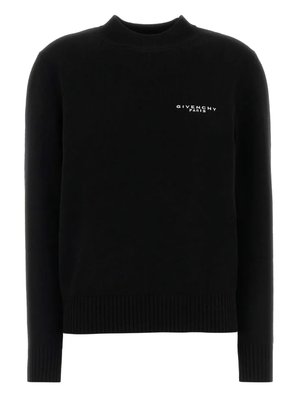 Givenchy Ribbed Cuff And Hem Wool Blend Pullover In Black