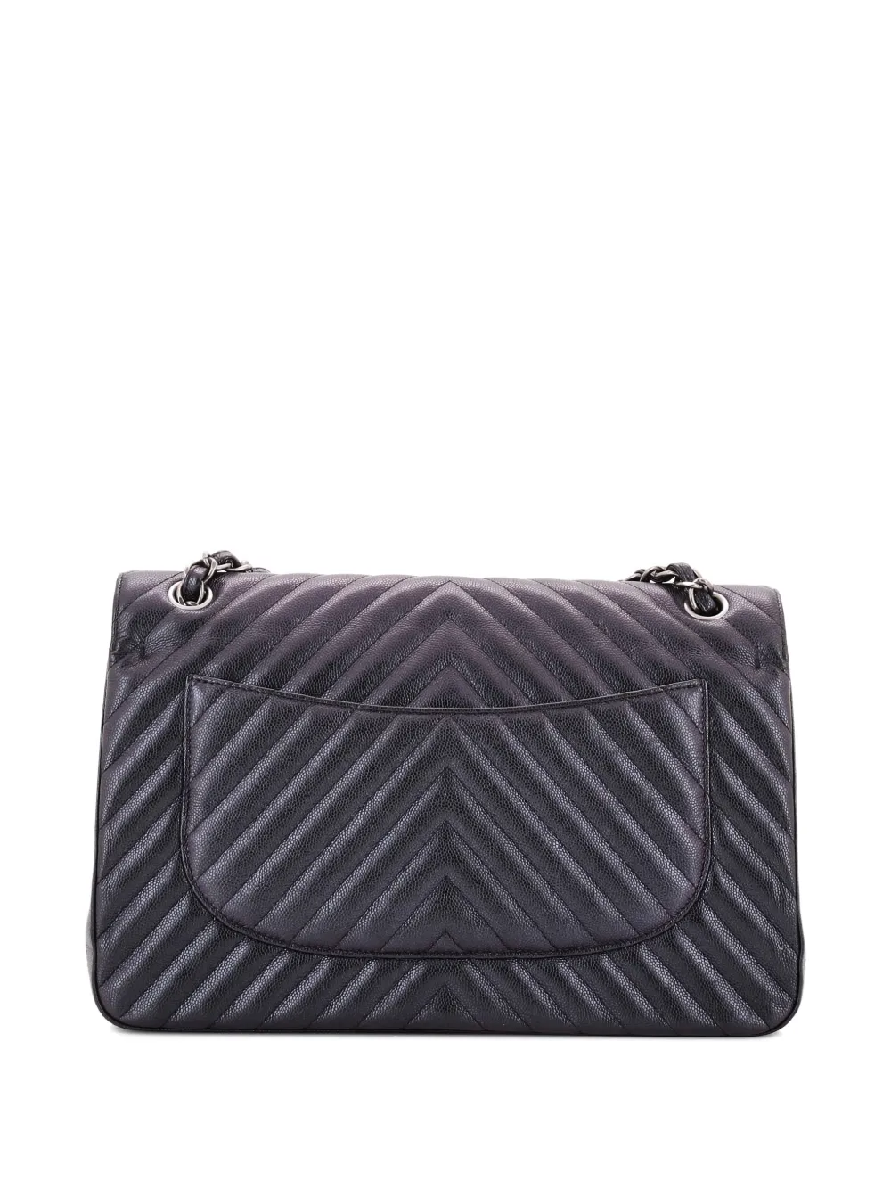 Click to view more detailed imagery on our partner's website Pre-owned Chanel Classic Double Flap Bag Chevron Iridescent Caviar Jumbo Shoulder Bag In Black