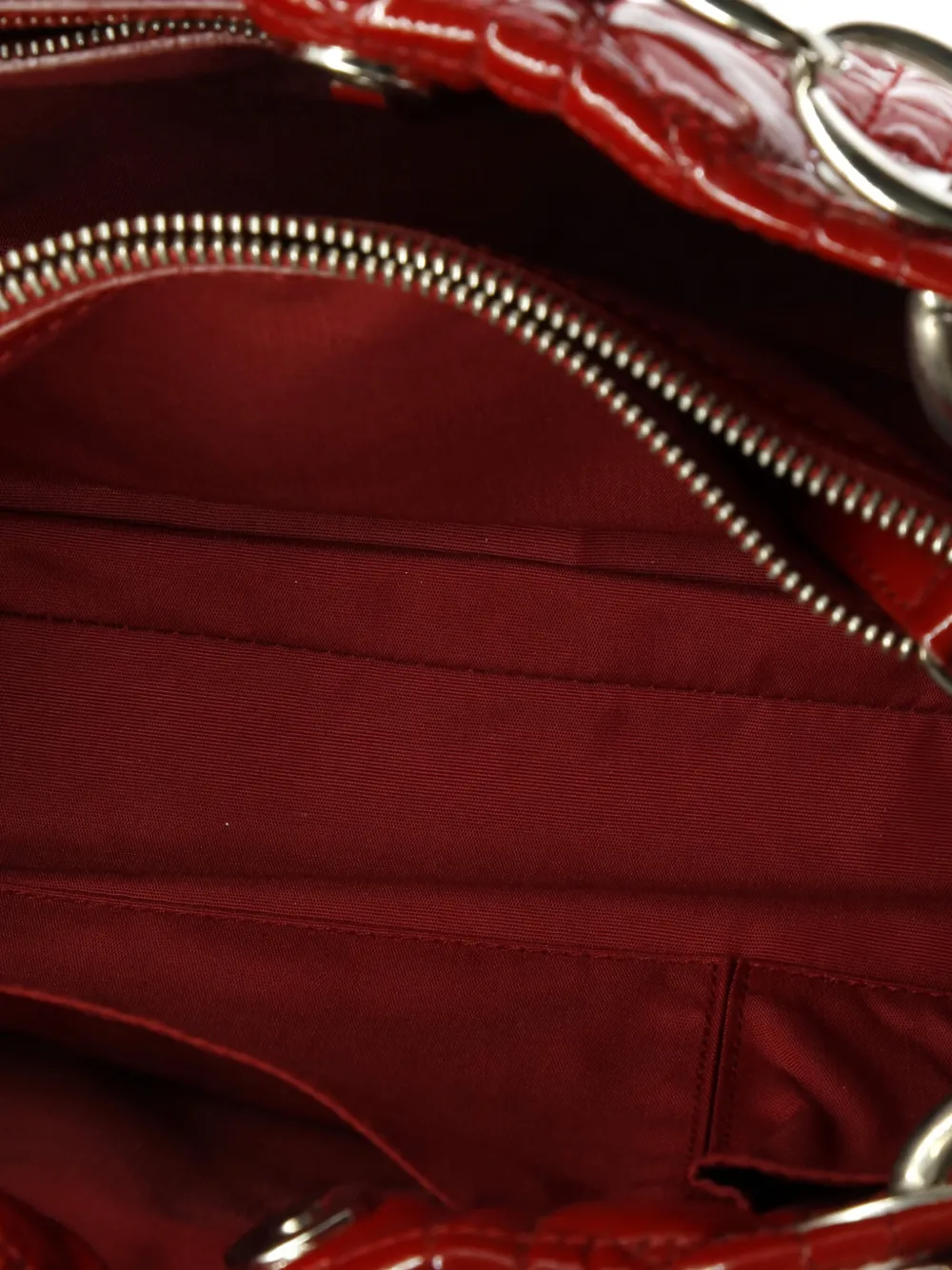 DIOR Pre-owned Soft Shopping Cannage Quilt Patent Small Tote Bag In Red