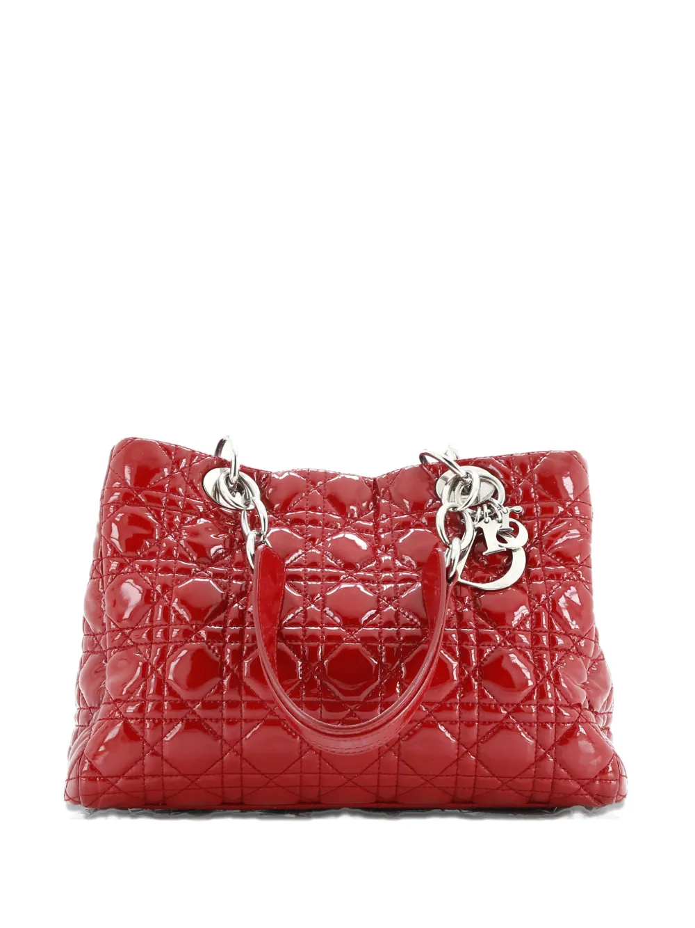 DIOR Pre-owned Soft Shopping Cannage Quilt Patent Small Tote Bag In Red