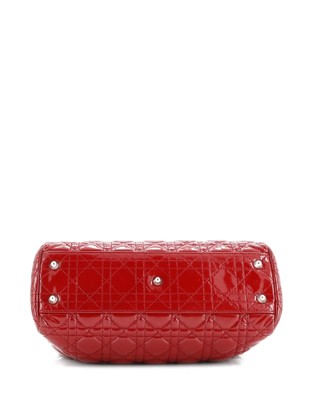 DIOR Pre-owned Soft Shopping Cannage Quilt Patent Small Tote Bag In Red