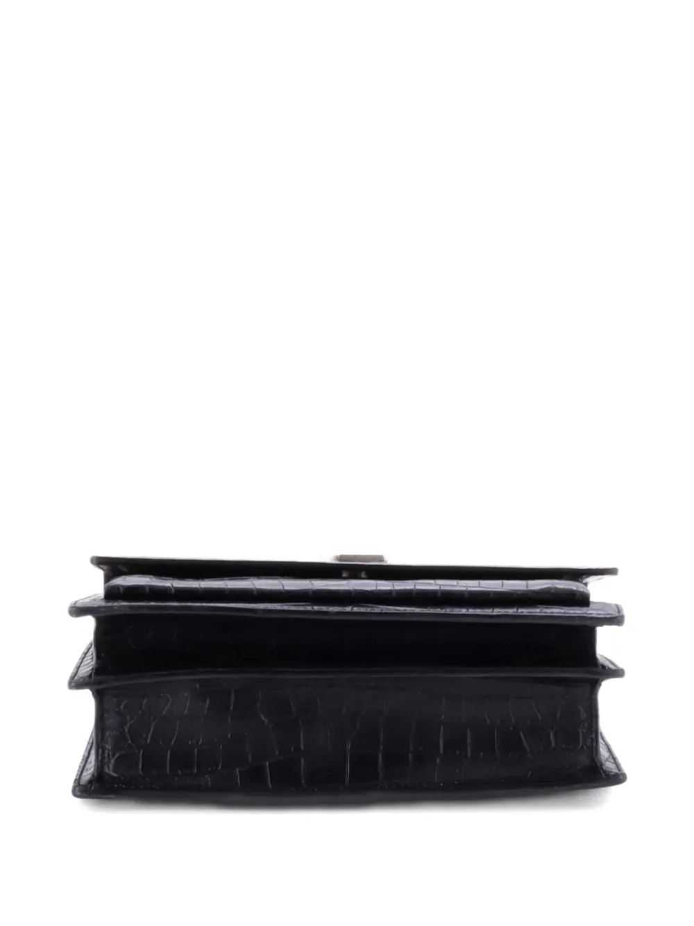 SAINT LAURENT Pre-owned Sunset Crocodile Embossed Leather Medium Crossbody Bag In Black