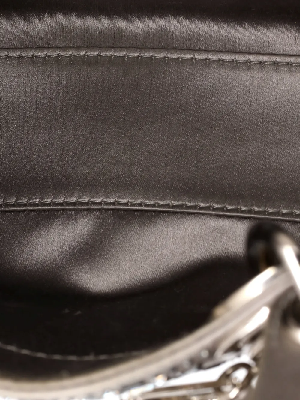 Pre-owned Dior Lady  Bag Crystal Embellished Cannage Quilt Satin Mini Satchel In Gray