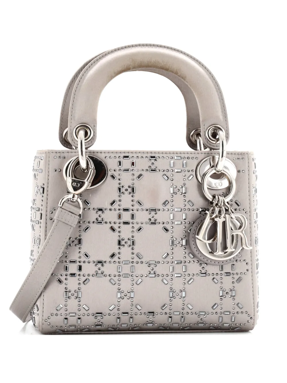 Christian Dior Pre-Owned Lady Dior Bag Crystal Embellished Cannage Quilt Satin Mini satchel - Grigio