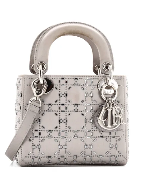 Christian Dior Pre-Owned Lady Dior Bag Crystal Embellished Cannage Quilt Satin Mini satchel