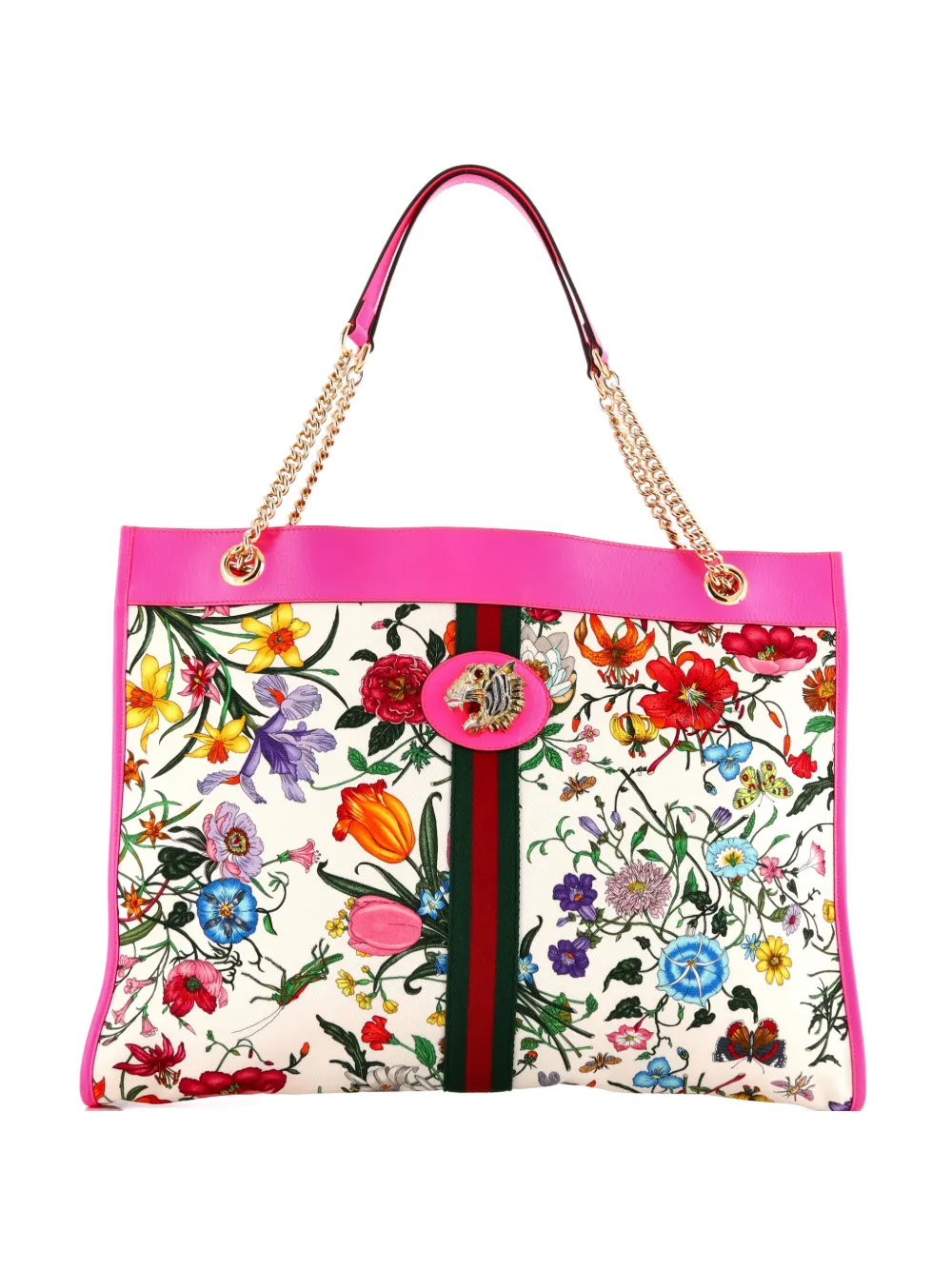 Pre-owned Gucci Rajah Chain Flora Canvas Large Tote Bag In Multi