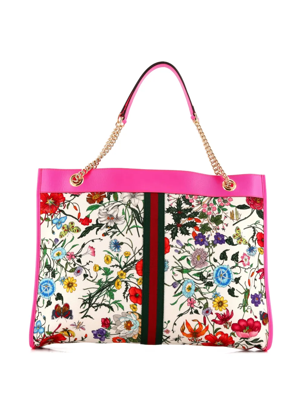 Pre-owned Gucci Rajah Chain Flora Canvas Large Tote Bag In Multi