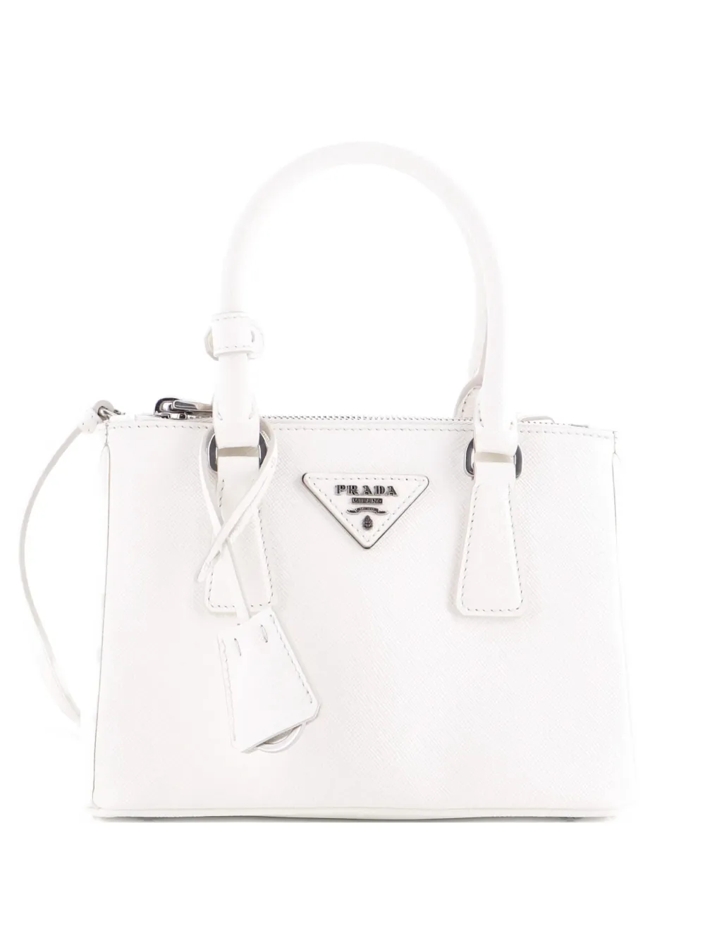 Pre-owned Prada Galleria Double Zip Tote Saffiano Leather Mini Crossbody Bag In White