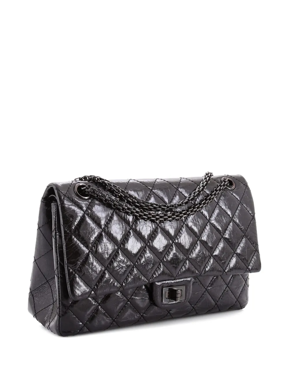 CHANEL Pre-owned So Black Reissue 2.55 Flap Bag Quilted Glazed Calfskin 226 Shoulder Bag