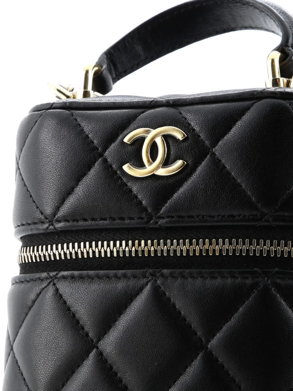 Pre-owned Chanel Classic Vanity Top Handle Phone Holder With Chain Quilted Lambskin Crossbody Bag In Black