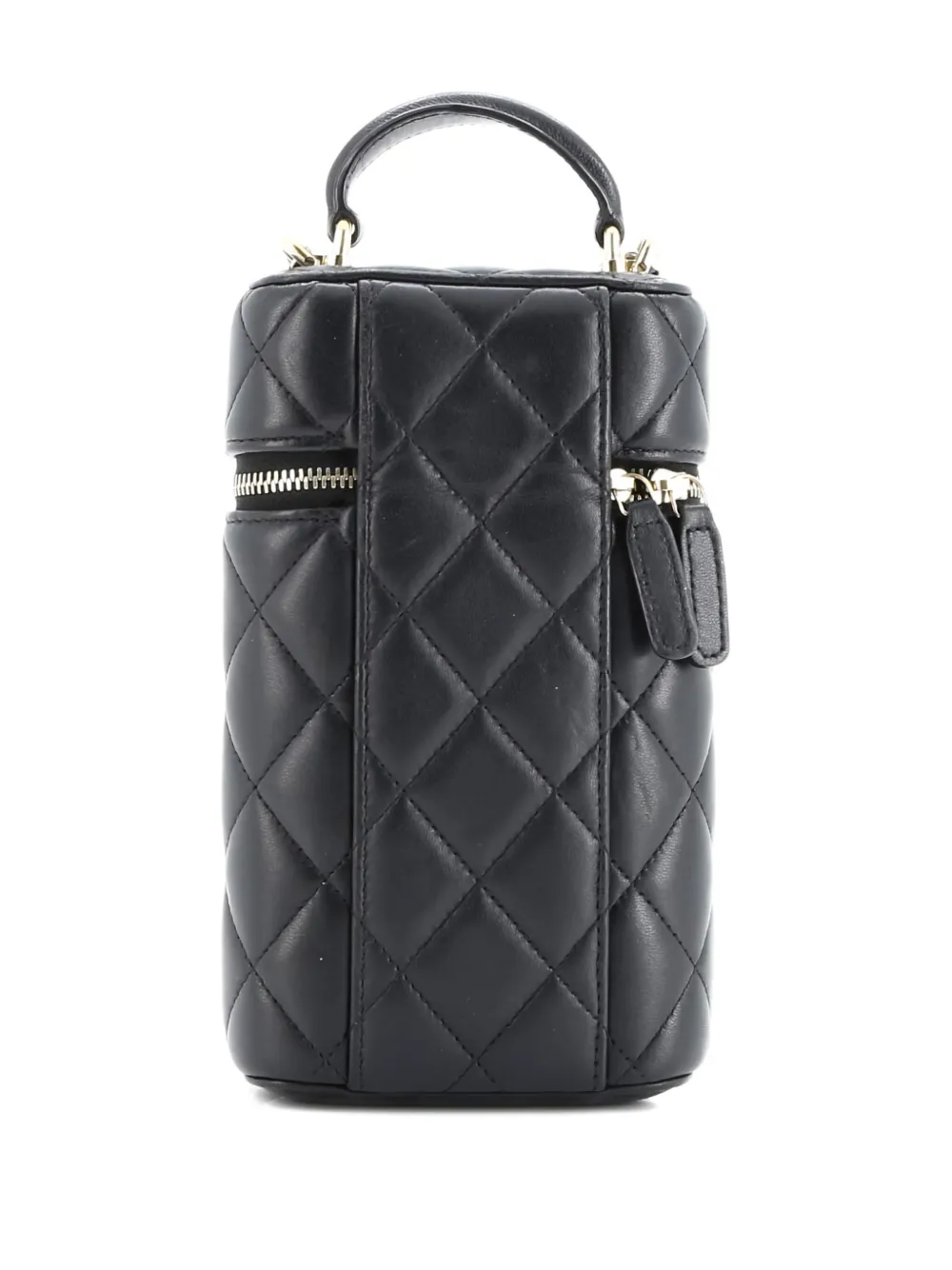 Pre-owned Chanel Classic Vanity Top Handle Phone Holder With Chain Quilted Lambskin Crossbody Bag In Black