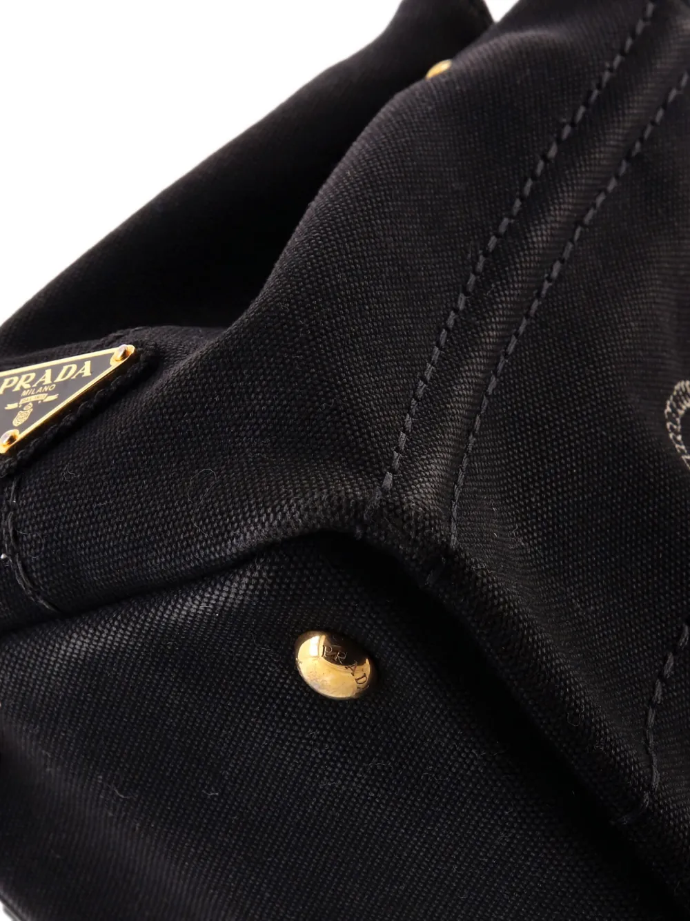 Pre-owned Prada Canapa Convertible Canvas Mini Tote Bag In Black