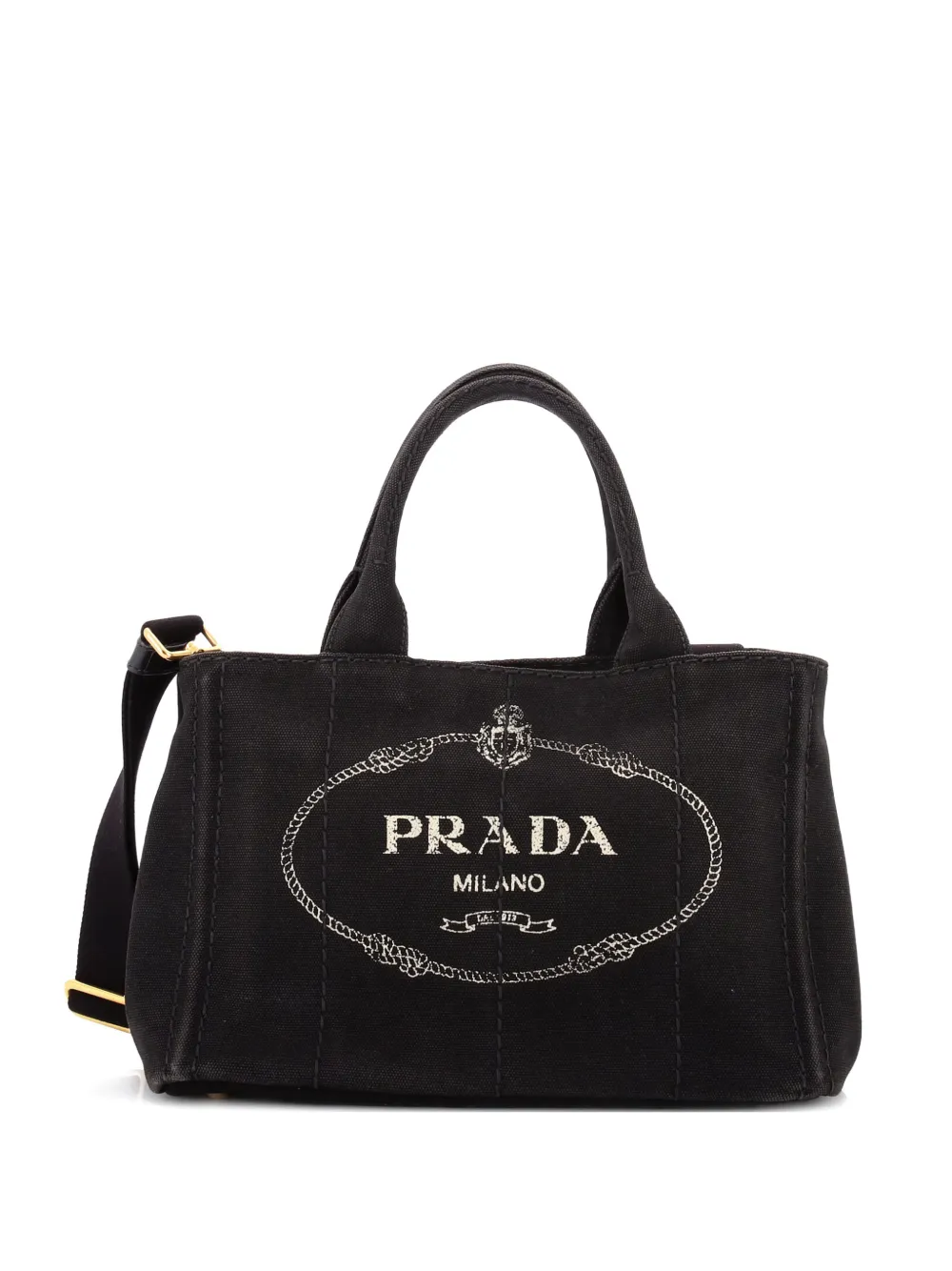 Pre-owned Prada Canapa Convertible Canvas Mini Tote Bag In Black