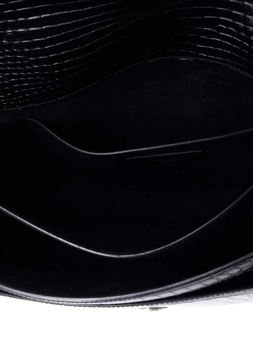 Pre-owned Saint Laurent Sunset Crocodile Embossed Leather Large Crossbody Bag In Black