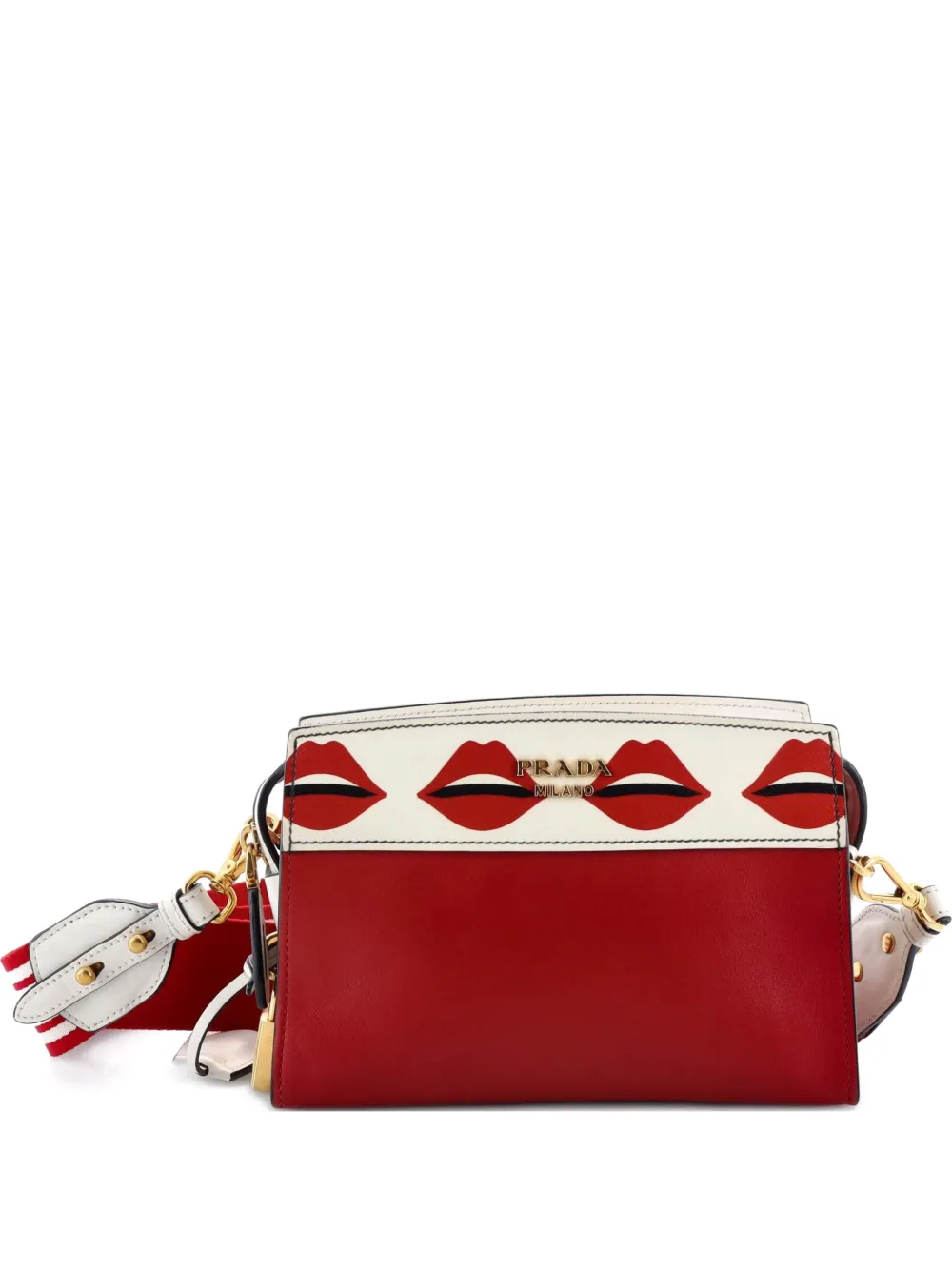 Prada Pre-Owned Borsa a tracolla Esplanade piccola in pelle Saffiano e City Calf con stampa - Rosso