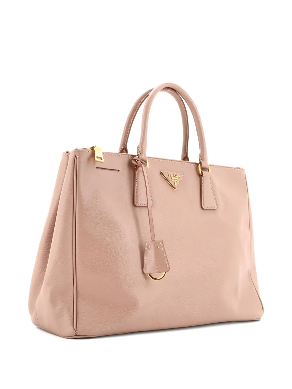 Pre-owned Prada Double Zip Lux Saffiano Leather Medium Tote Bag In Neutral