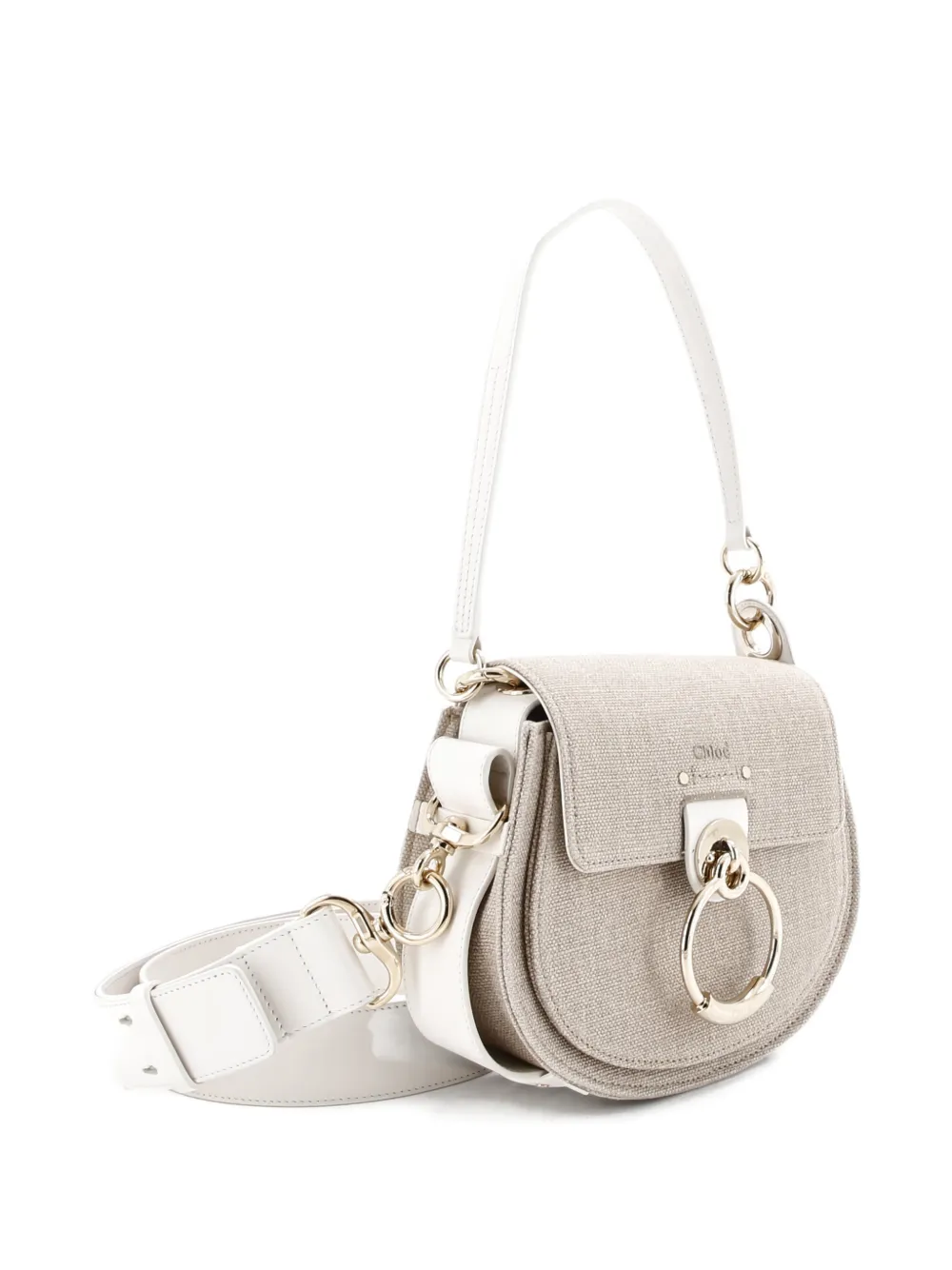 Pre-owned Chloé Tess Bag Canvas With Leather Small Shoulder Bag In Neutral