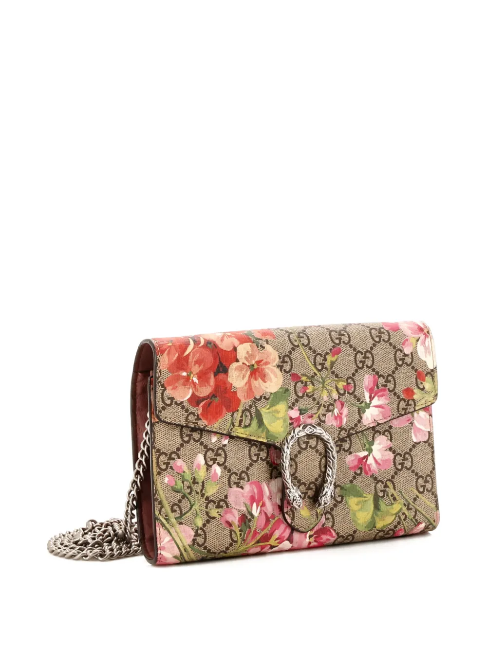 Pre-owned Gucci Dionysus Chain Wallet Blooms Print Gg Coated Canvas Small Crossbody Bag In Brown