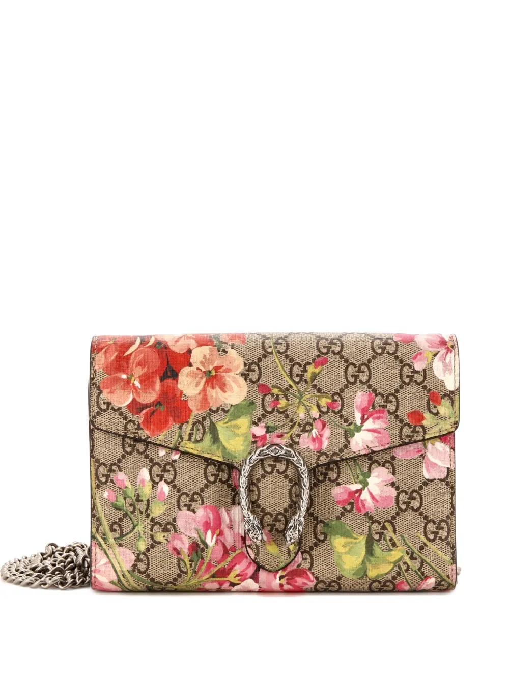 Gucci Pre-Owned Dionysus Chain Wallet Blooms Print GG Coated Canvas Small crossbody bag - Marrone