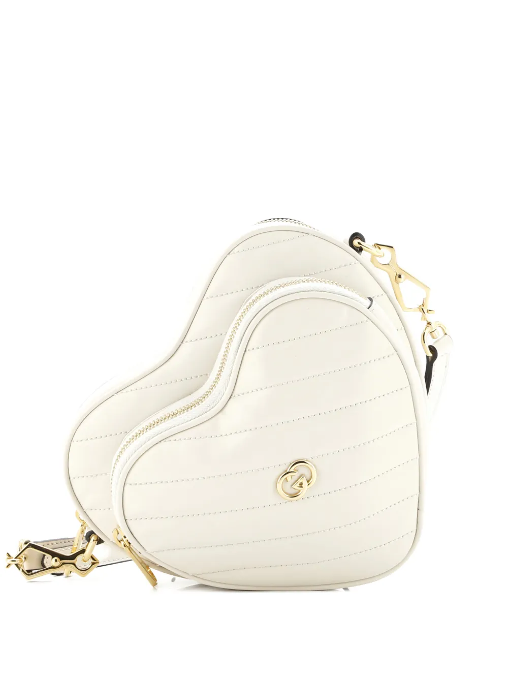 Pre-owned Gucci Interlocking G Heart Diagonal Quilted Leather Mini Shoulder Bag In Neutral