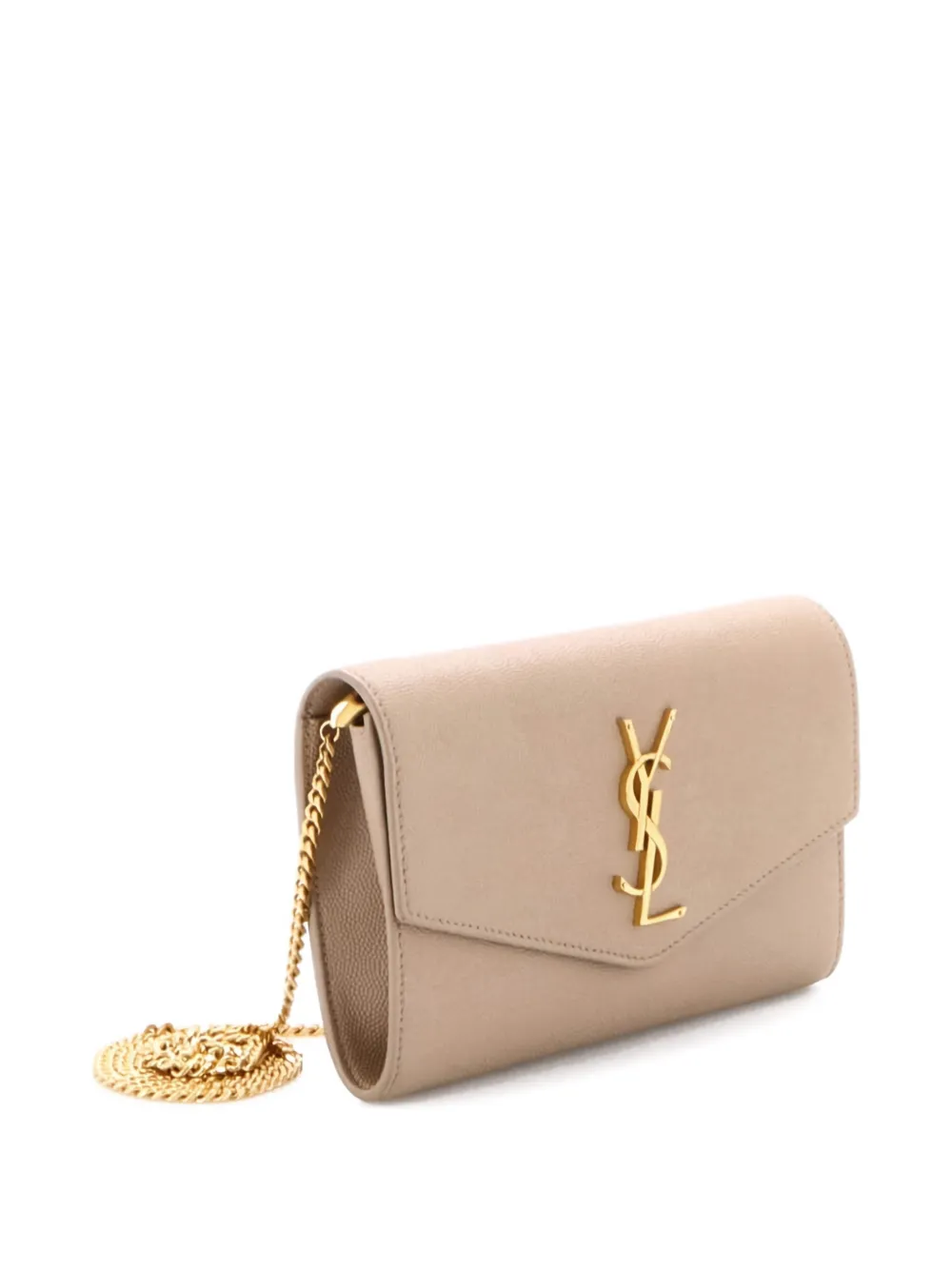 Pre-owned Saint Laurent Uptown Chain Wallet Leather Crossbody Bag In Neutral