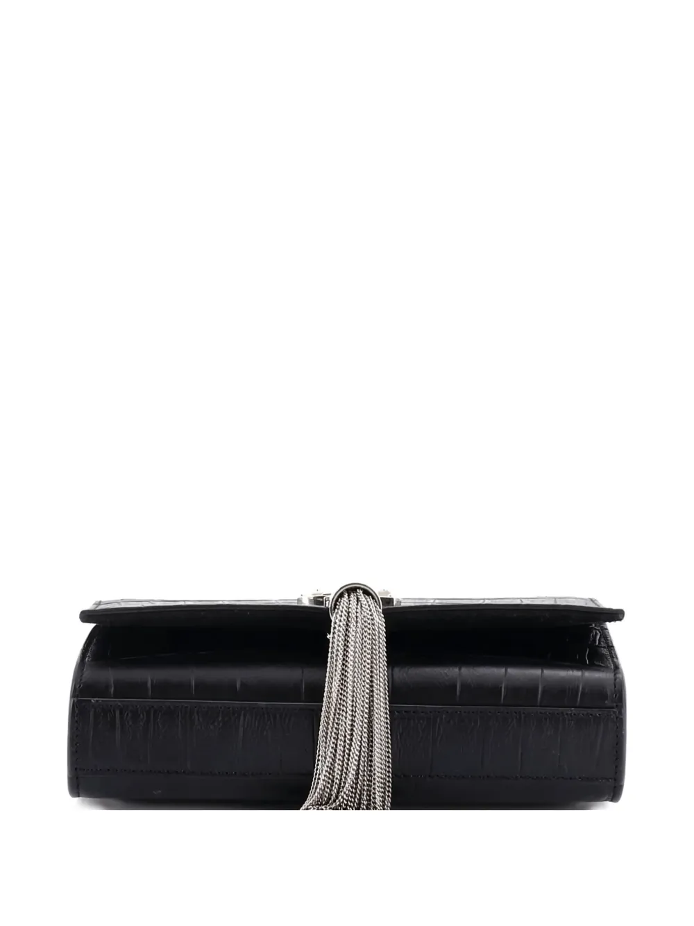 Pre-owned Saint Laurent Classic Monogram Tassel Crocodile Embossed Leather Small Crossbody Bag In Black