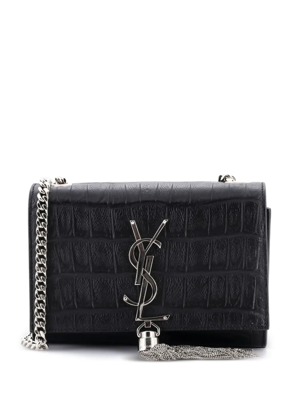 Saint Laurent Pre-Owned Classic Monogram Tassel Crocodile Embossed Leather Small crossbody bag - Nero