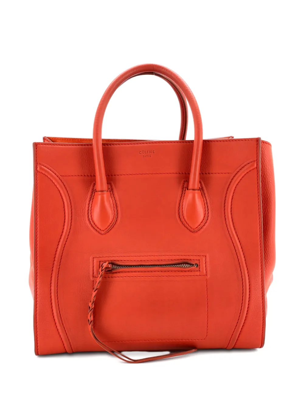 CELINE Pre-owned Phantom Bag Grainy Leather Medium Tote Bag In Orange