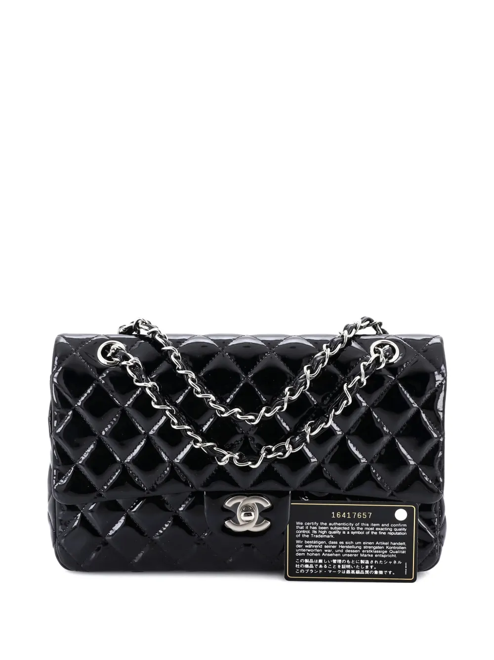Pre-owned Chanel Classic Double Flap Bag Quilted Patent Medium Shoulder Bag In Black