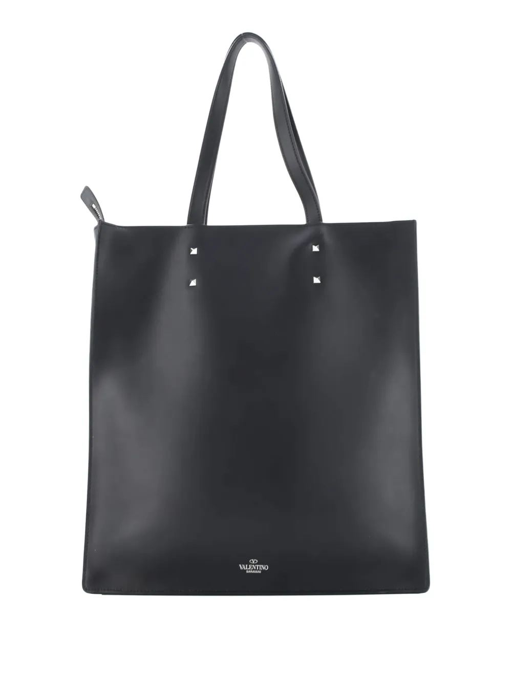 Pre-owned Valentino Garavani Vltn Rockstud Shopping Printed Leather Tall Tote Bag In Black