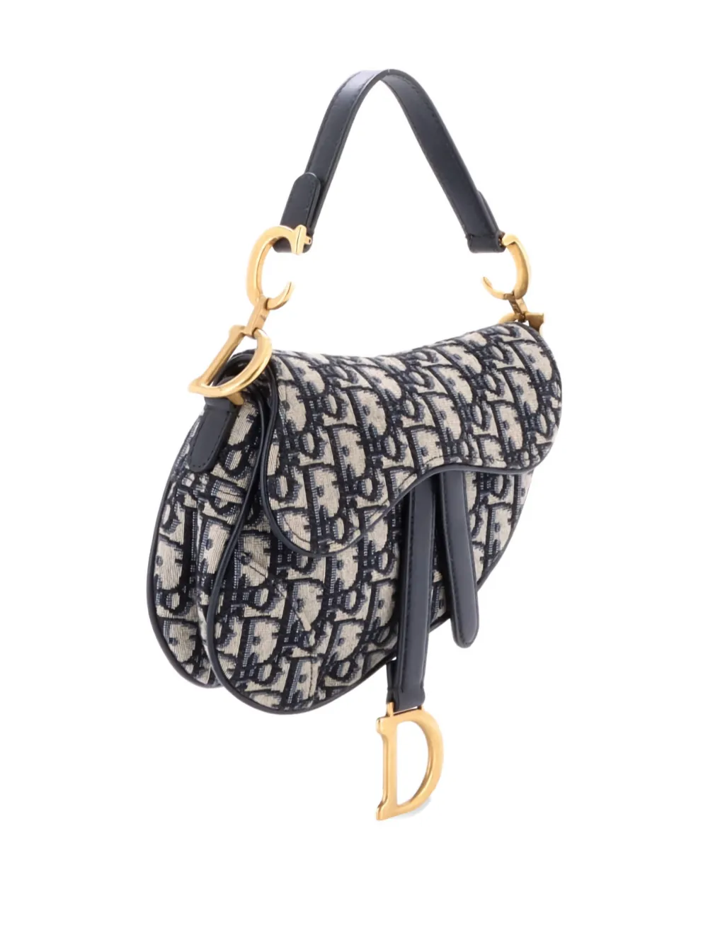 Pre-owned Dior Saddle Handbag Oblique Canvas Mini Shoulder Bag In Blue