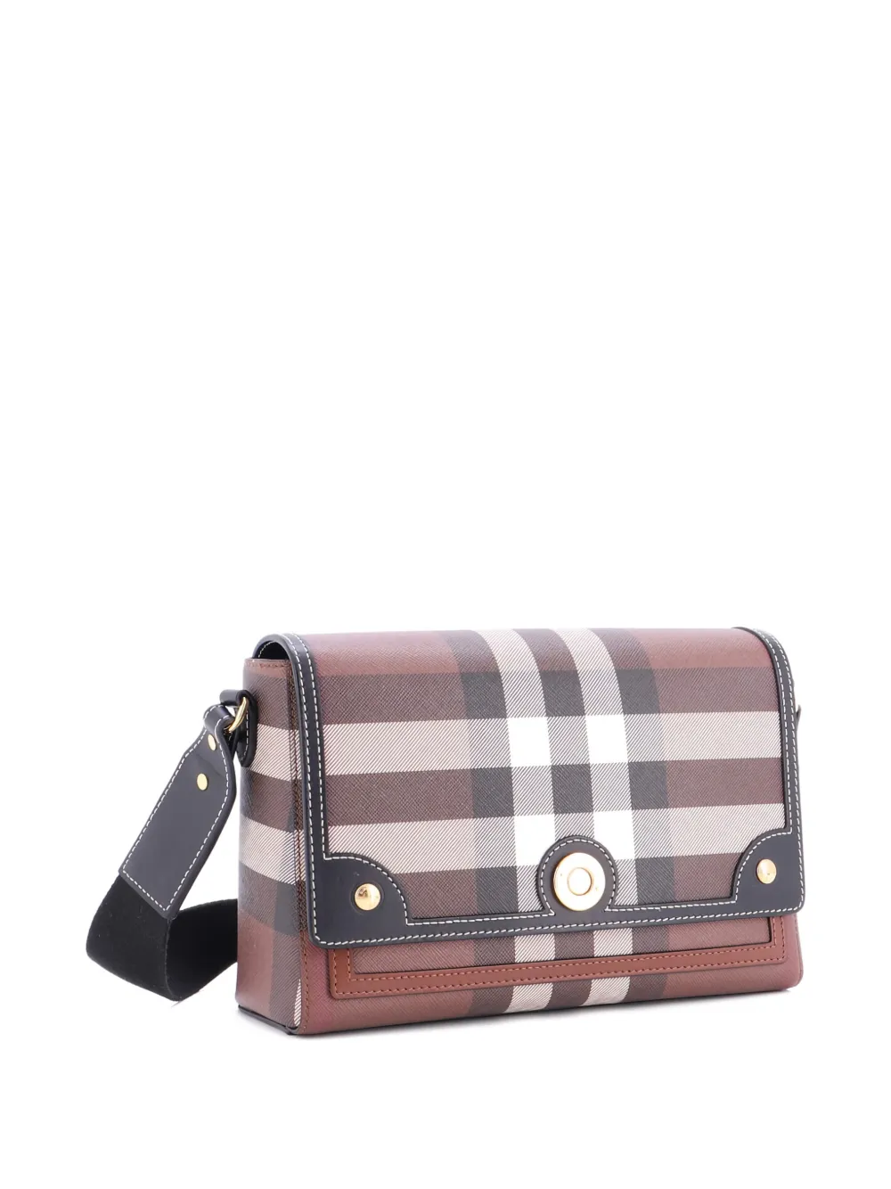 BURBERRY Pre-owned Note Check Canvas And Leather Medium Crossbody Bag In Brown