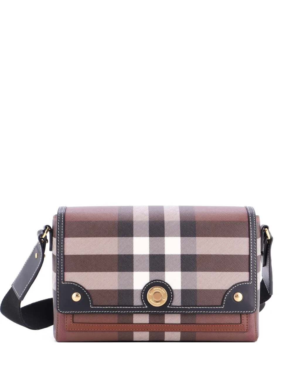 Burberry Pre-Owned Note Check Canvas and Leather Medium crossbody bag - Marrone