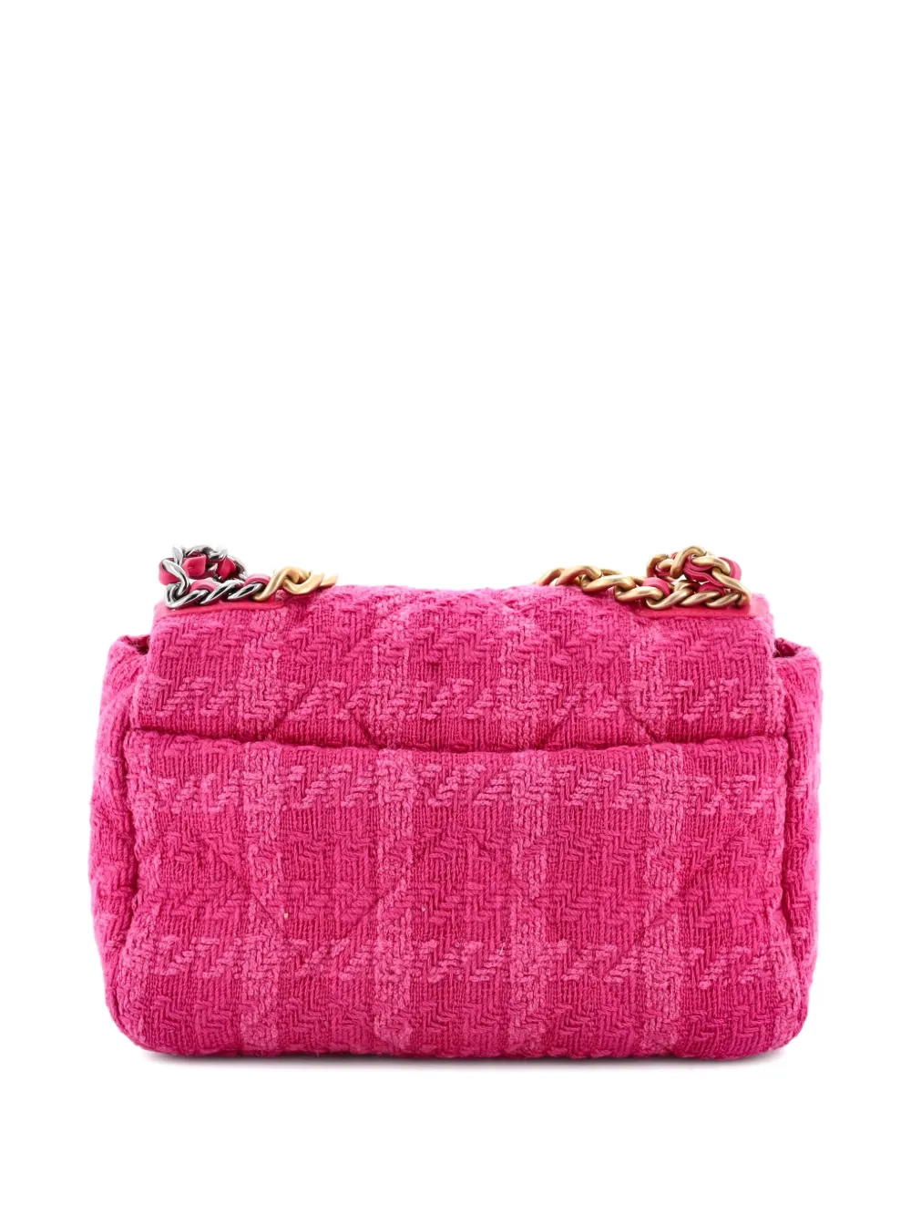 Click to view more detailed imagery on our partner's website Pre-owned Chanel 19 Flap Bag Quilted Tweed Medium Crossbody Bag In Pink