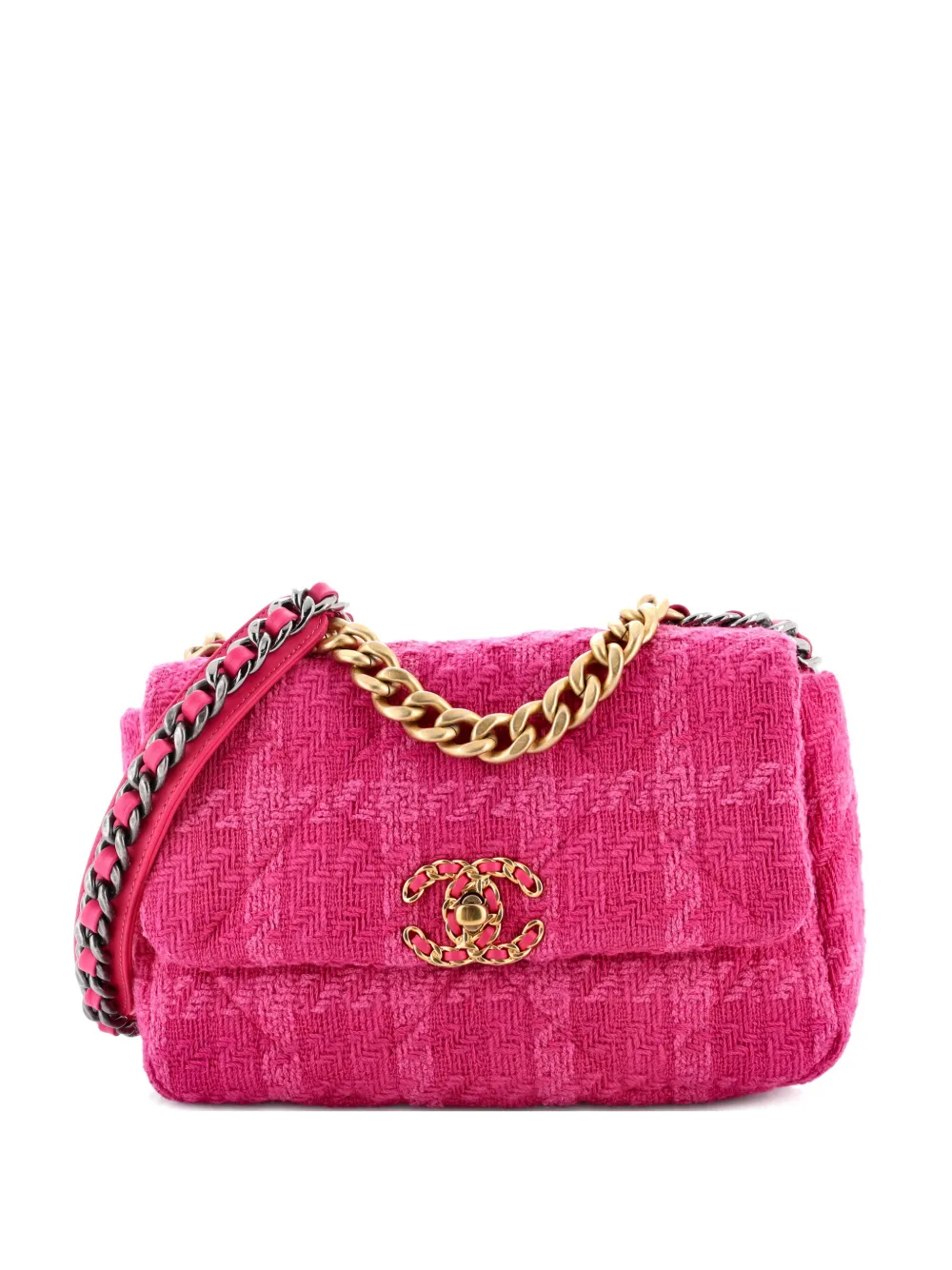 CHANEL Pre-Owned 19 Flap Bag Quilted Tweed Medium crossbody bag - Rosa