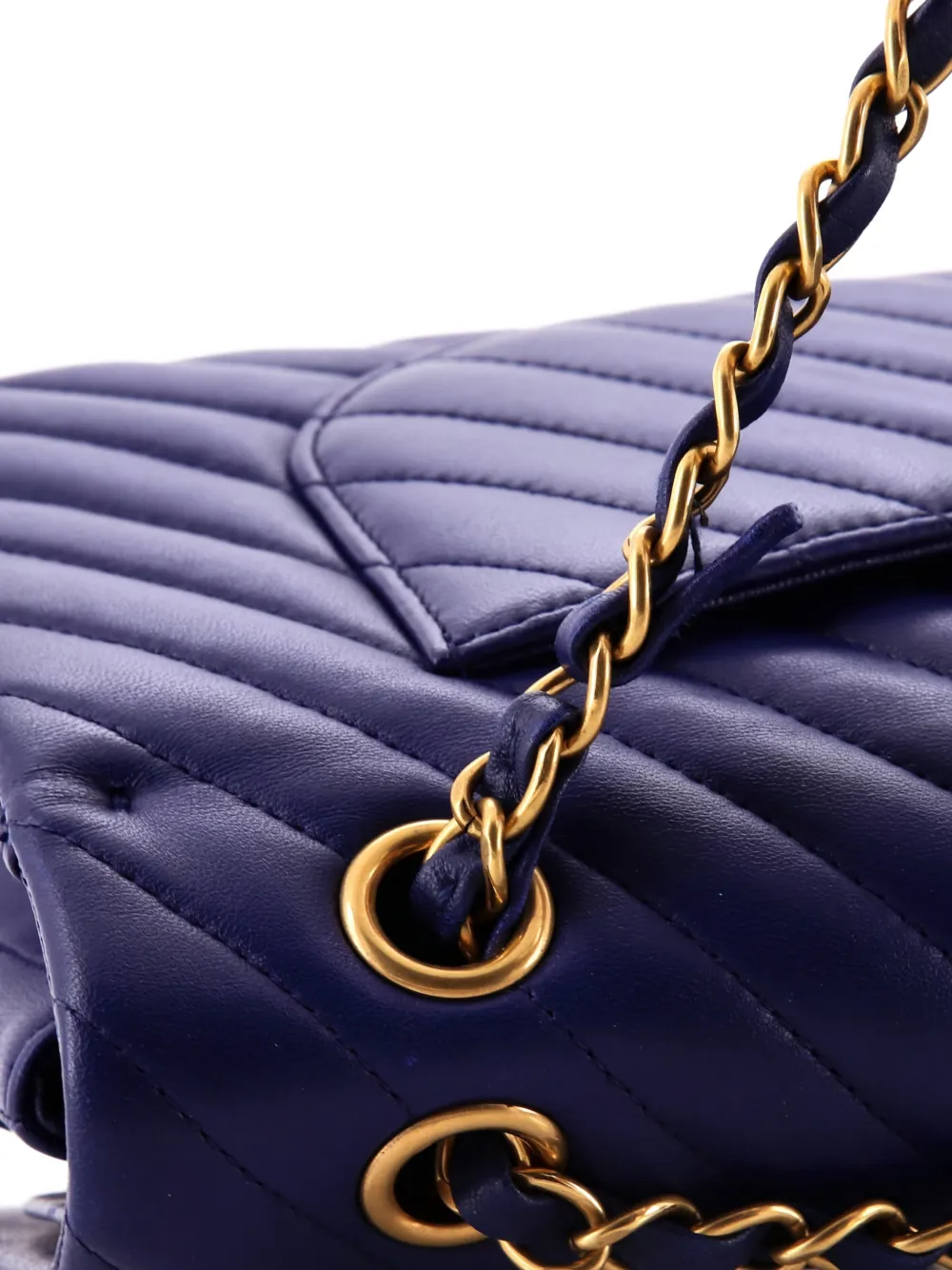 Pre-owned Chanel Classic Double Flap Bag Chevron Calfskin Medium Shoulder Bag In Blue