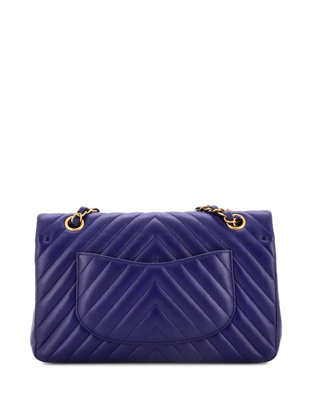 Pre-owned Chanel Classic Double Flap Bag Chevron Calfskin Medium Shoulder Bag In Blue