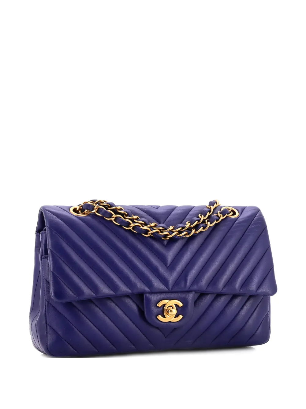 CHANEL Pre-Owned Classic Double Flap Bag Chevron Calfskin Medium shoulder bag - Blu