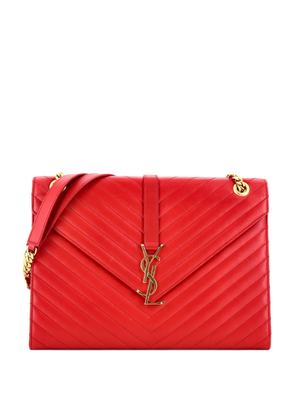 Saint Laurent Pre-Owned Classic Monogram Envelope Satchel Matelasse Chevron Leather Large shoulder bag - Rosso