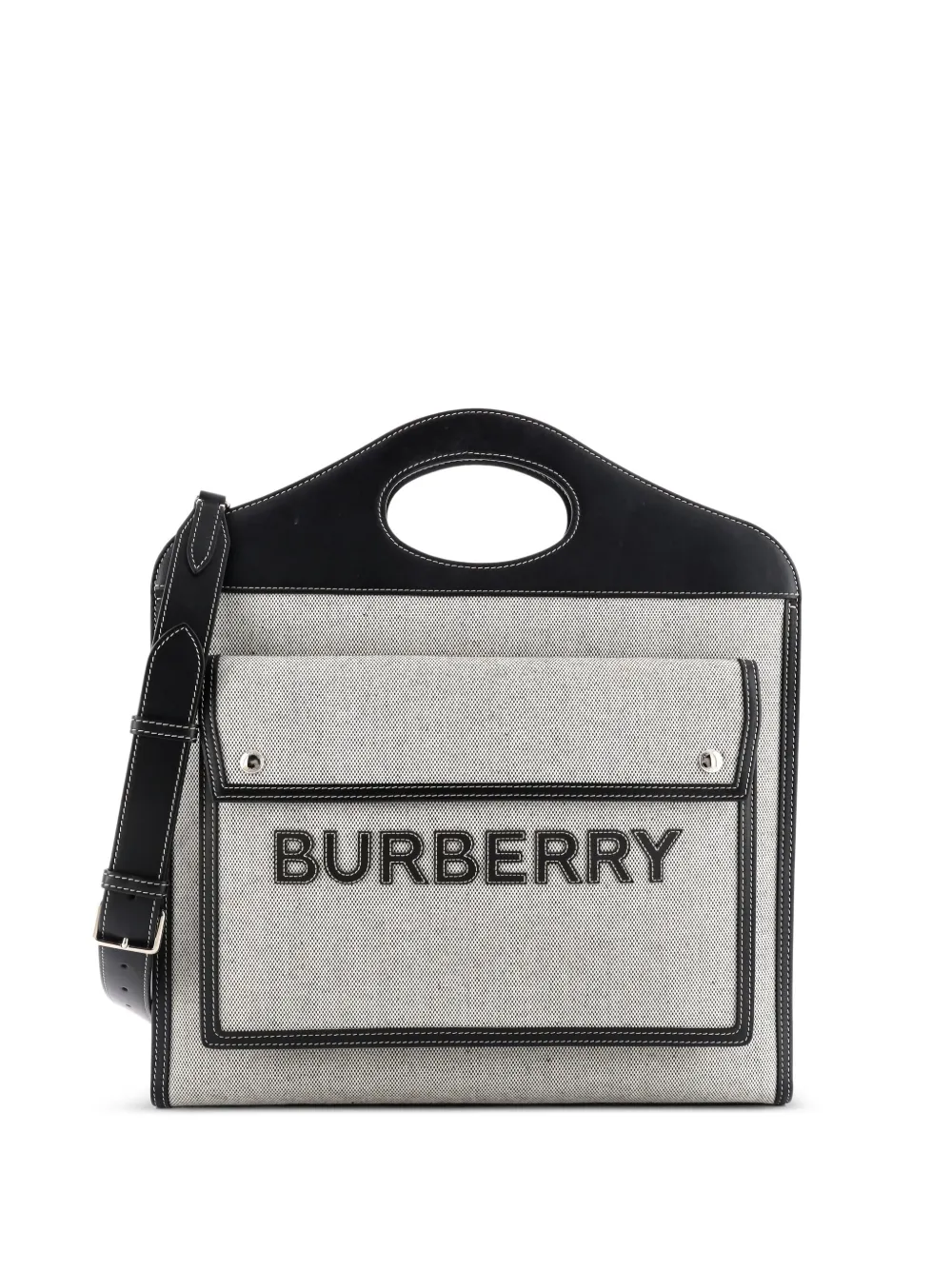 Burberry Pre-Owned Logo Pocket Tote Canvas with Leather Medium crossbody bag - Nero