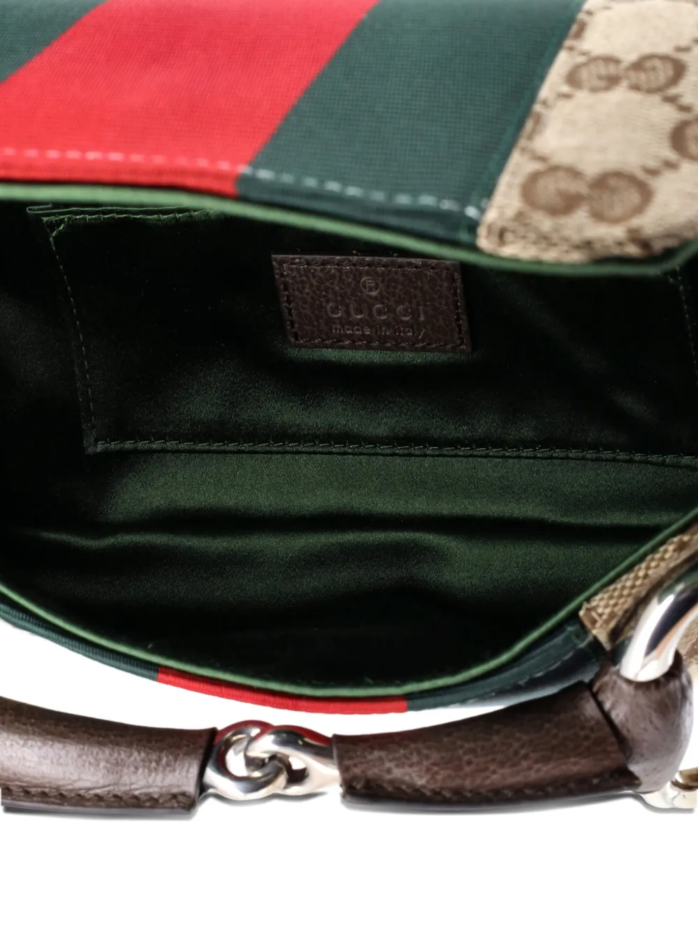 Pre-owned Gucci Horsebit Nm Web Chain Clutch Gg Canvas Small Shoulder Bag In Brown