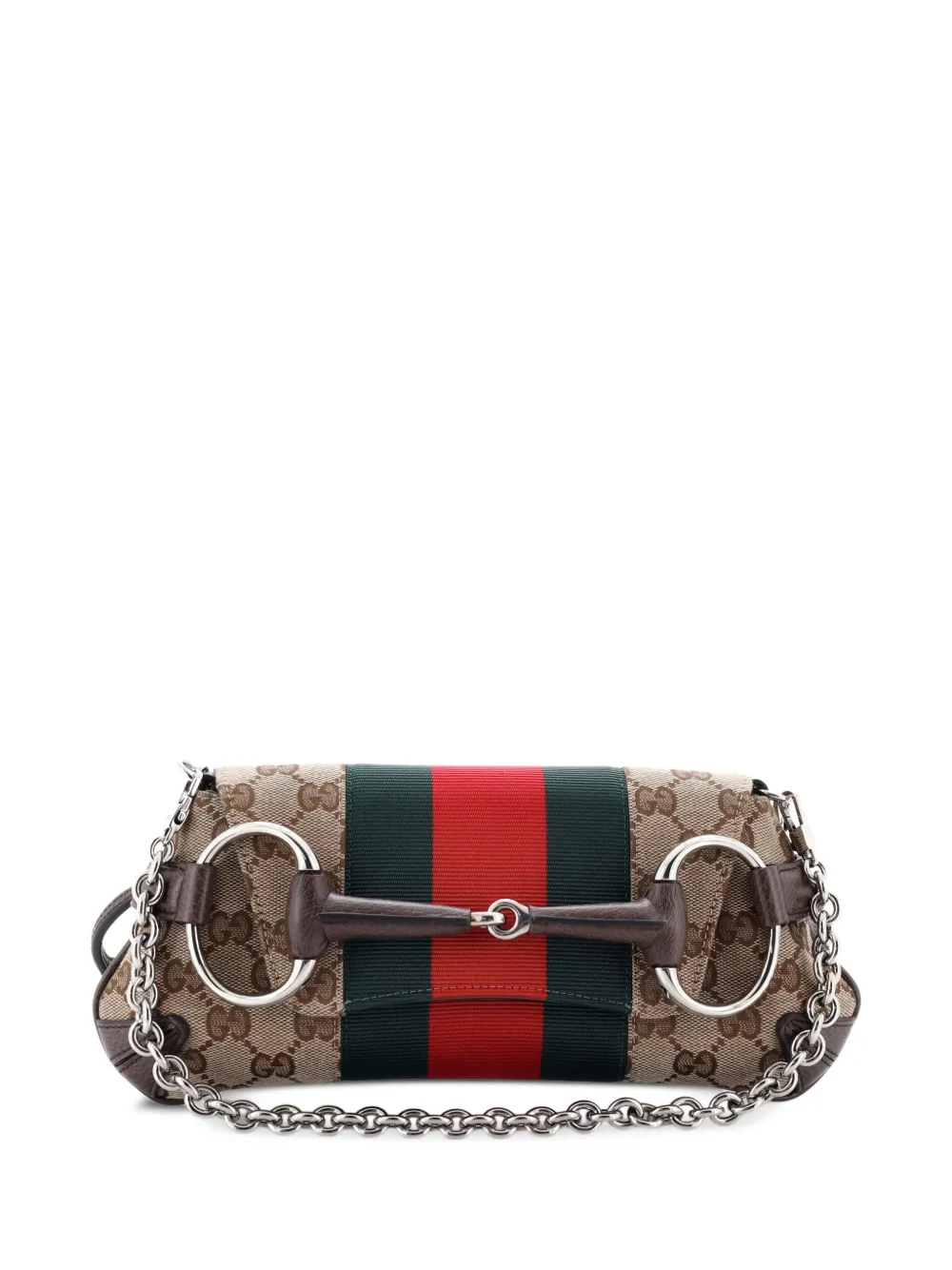 Gucci Pre-Owned Horsebit NM Web Chain Clutch GG Canvas Small shoulder bag - Brown