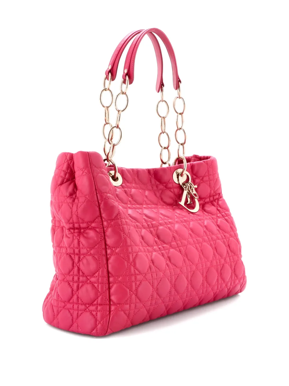 DIOR Pre-owned Soft Chain Cannage Quilt Lambskin Large Tote Bag In Pink